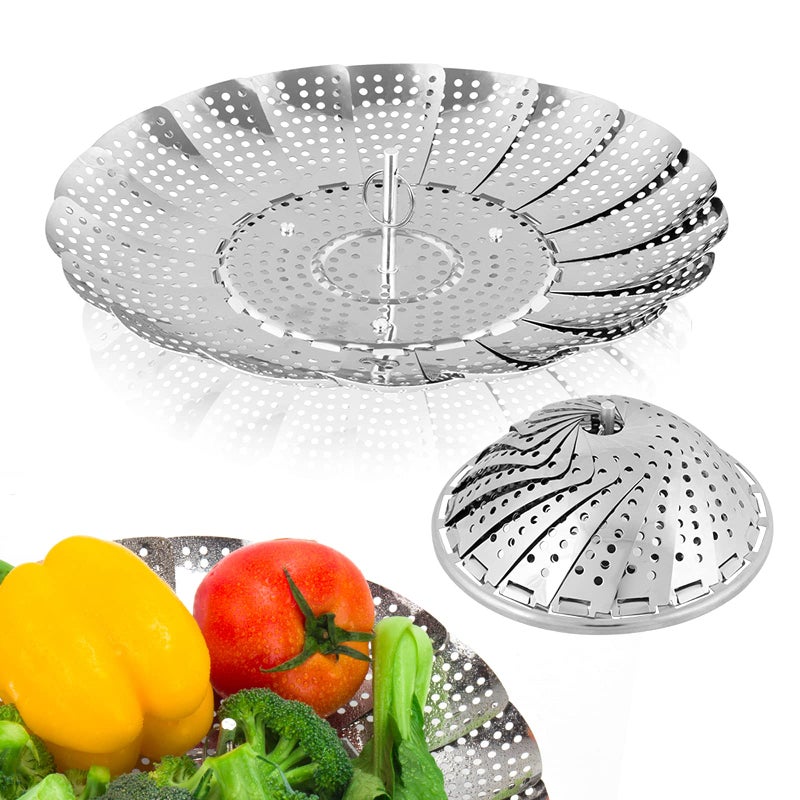 Sayfine Vegetable Steamer Basket, Premium Stainless Steel Veggie Steamer Basket for cooking - Folding Expandable Steamers to Fits Various Size Pot (Large(6" to 10.5") - Image 1